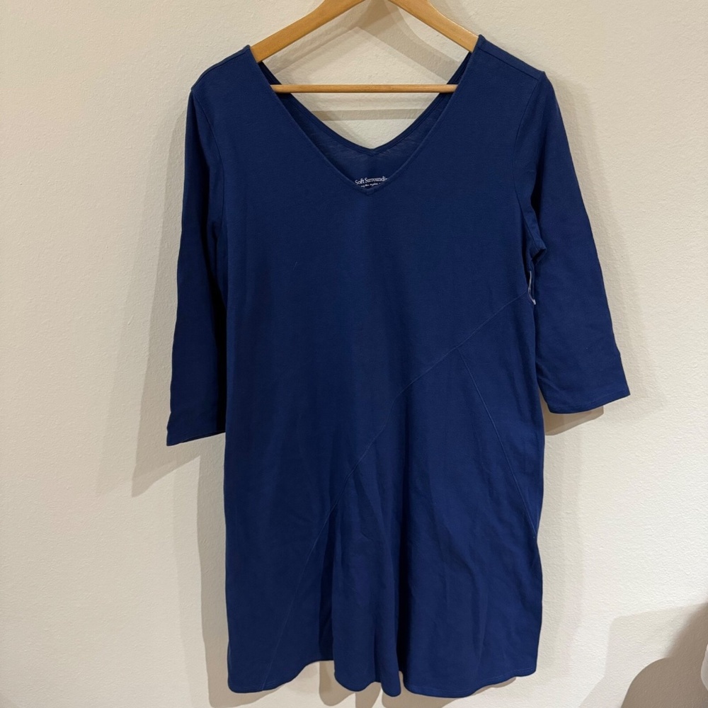 Soft Surroundings V-Neck Dress Women's MD Blue Casual Mini Minimalist